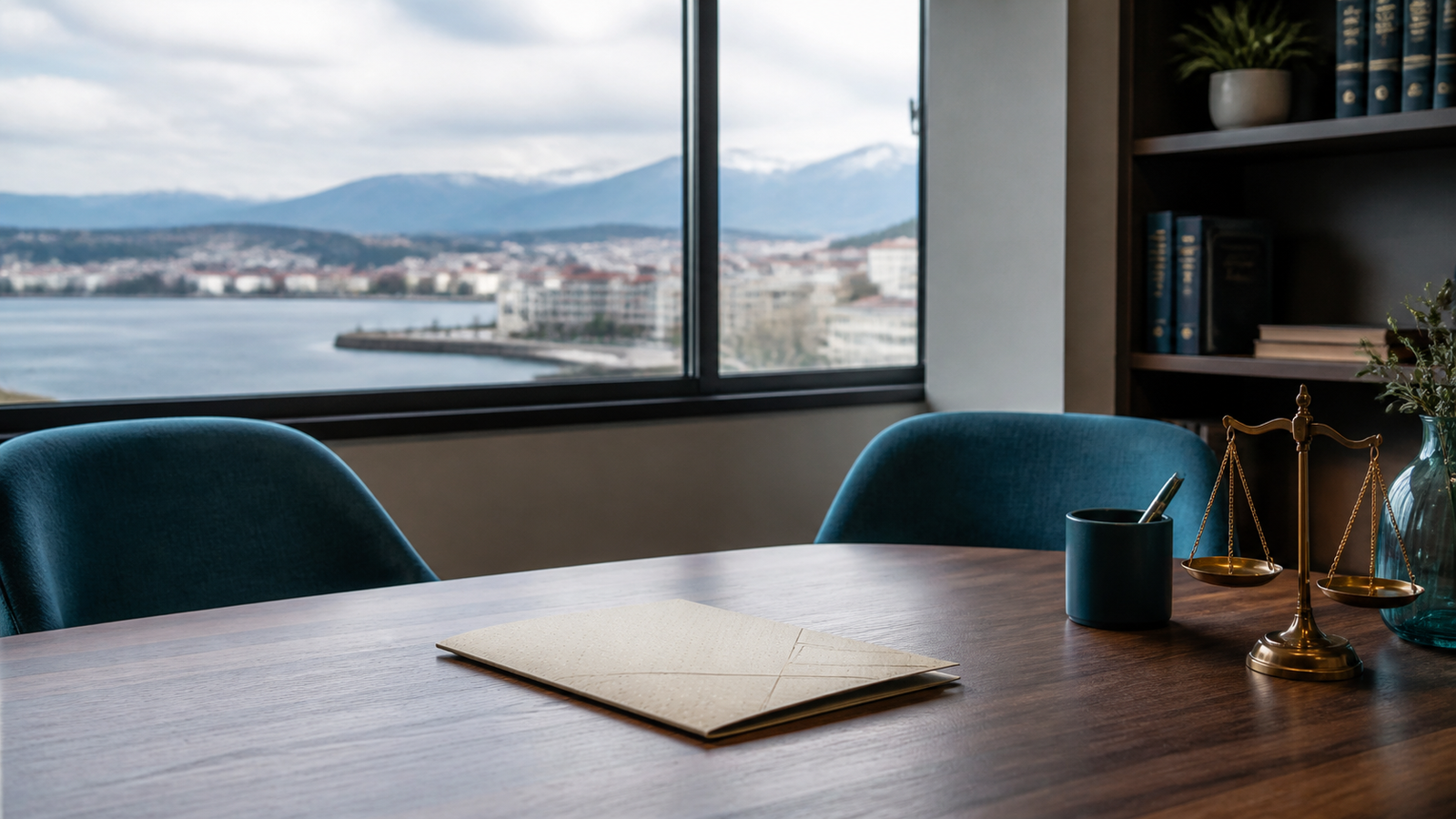 Sala de mediación familiar en Puerto Montt con dos sillas y documentos